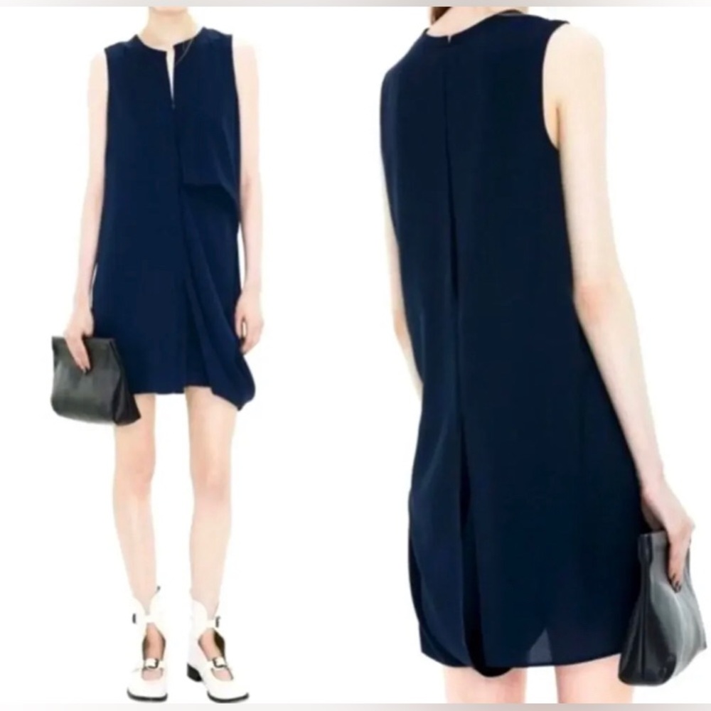 Acne Studios Pacific Deconstructed Side Drape Dress Navy Blue Shift Size 36